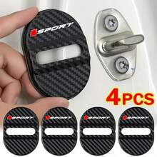 4-Piece Sports Style - Car Door Lock Cover Protection Cover&Door Lock Protection Device, Suitable For Most Cars, Red Square SPORT Door Lock Buckle Protection Cover, Carbon Fiber Texture Design, Vibration And Noise Reduction/Sound Insulation Adhesive/Rust Prevention/Sealing Patch Buffer - Multicolor - View 8