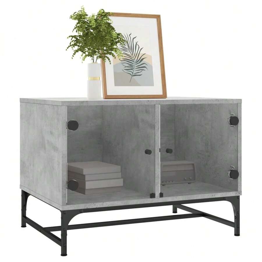 Table basse vidaXL avec portes vitrées, gris béton, 68,5 x 50 x 50 cm - Gris - Voir 1