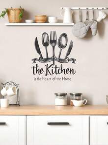 Creative English Slogan Kitchen Utensil Pattern Self-Adhesive Wall Sticker, 3D Utensils Kitchen Wall Decals Peel And Stick PVC Waterproof Cooking Theme, Used For Kitchen And Restaurant Home Decoration, Wall Art Sticker Kitchen Decor - Multicolor - View 2