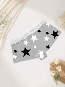 1条女士浪漫星形印花蕾丝边内裤，舒适时尚 - 彩色 - 查看 2