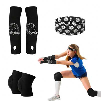 5 Pcs Volleyball Knee Pad, Arm Sleeve And Headband Set, Breathable Volleyball Accessories Set For Teens Training, Volleyball High Protection Equipment Gifts For Women Men Adult