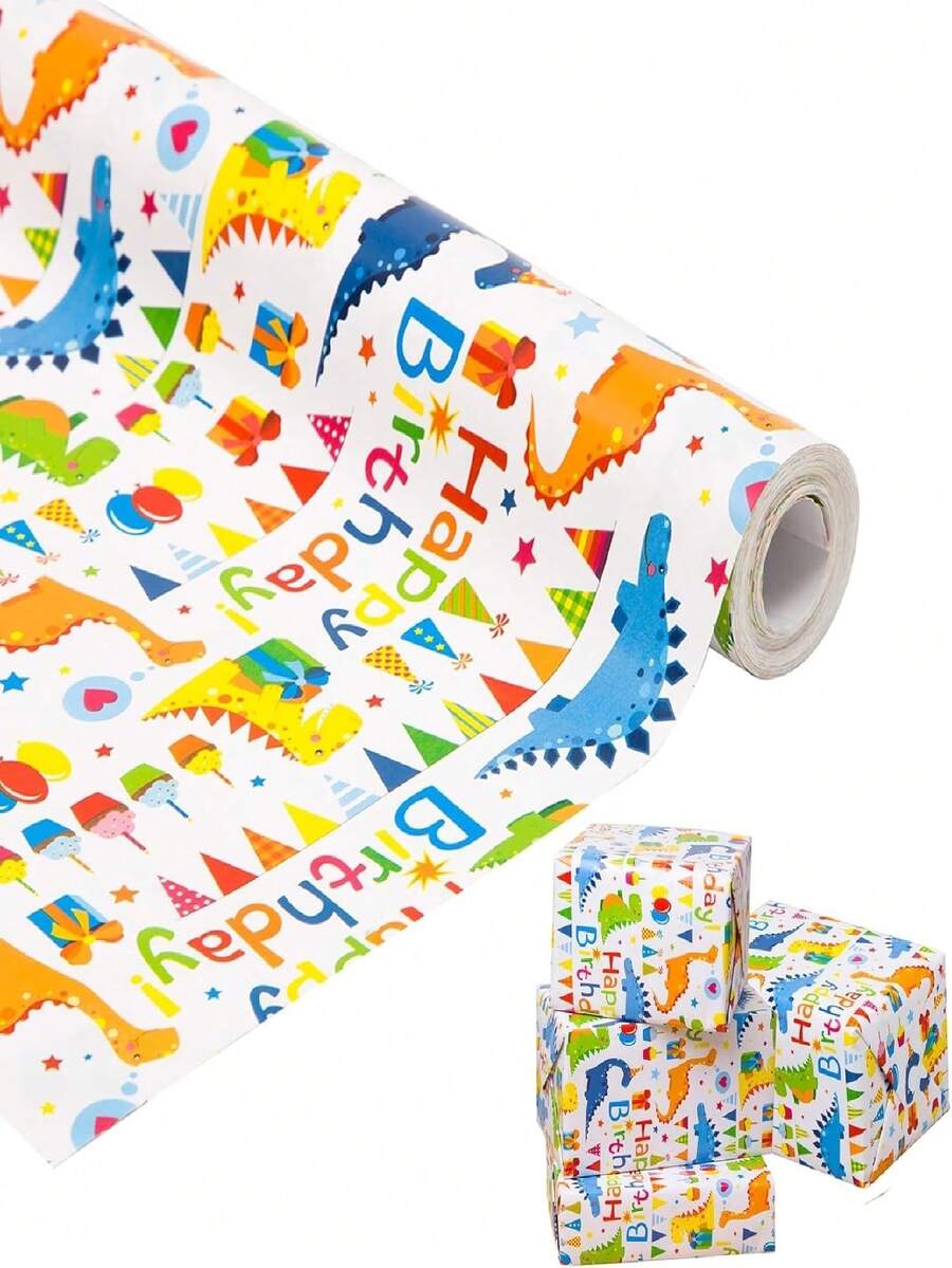 1 rollo de papel de regalo con estampado de globos de colores, adecuado para cumpleaños, fiestas y regalos - 43cm X 300cm (17in X 118.11in) - Multicolor - Ver 1