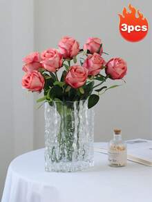 1支/3支仿真火焰玫瑰，假花，粉色，母亲节装饰，婚礼季，毕业礼物，烛光晚餐装饰，学校宿舍办公室装饰，户外派对活动节日生日派对装饰，家居入口酒店餐厅客厅卧室婚礼宴会厨房花园装饰，四季皆宜 - 彩色 - 查看 11