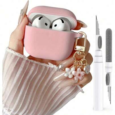Cute Case for s 4 Case Cover for Girl Women, Compatible  4th Generation with Flower Keychain&Cleaning Pen, Soft Silicone Protective Skin for Apple iPod 4 Gen,Pink