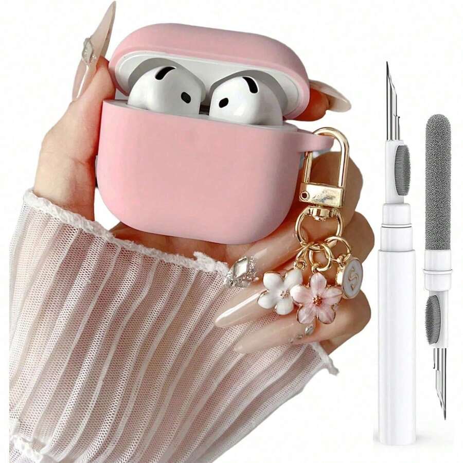 Cute Case for s 4 Case Cover for Girl Women, Compatible  4th Generation with Flower Keychain&Cleaning Pen, Soft Silicone Protective Skin for Apple iPod 4 Gen,Pink - Rosa - Ver 1
