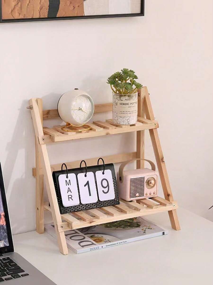 Kệ để bàn gấp gọn bằng gỗ thủ công, kiểu dáng tối giản, hình thang, kệ trưng bày để bàn, kệ lưu trữ hai tầng cố định có thanh ngang, thích hợp cho phòng ngủ, bàn trang điểm, văn phòng, ký túc xá, quán cà phê, nhà bếp. - Nhiều màu - Xem 1