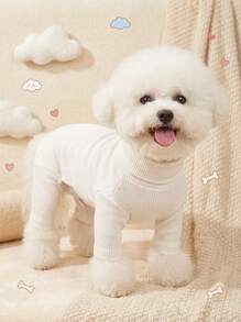 PETSIN 秋冬保暖衣服狗狗衣服四脚衣服高领毛衣泰迪比熊比熊博美雪纳瑞小型犬宠物衣服秋冬装加厚保暖护肚毛衣 - 白色 - 查看 1