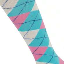 Mysocks Unisex Knee High Long Socks Argyle,4-7,MintBasePinkandWhite - Dasar MintMerah Muda dan Putih - View 6