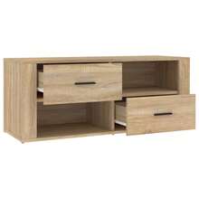 Larryhot Mueble para TV madera contrachapada color roble 100x35x40 cm, Robusto y duradero, fácil de montar, una opción ideal para la decoración del hogar - Marrón - Ver 6