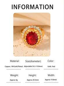 Anel feminino vintage elegante, banhado a ouro 18K, com cristais ovais transparentes em tons de vermelho, preto, esmeralda e turquesa, cravejado com zircônias brancas brilhantes. Design vazado com laço. Ajustável. Perfeito para presentear alguém especial em noivados, casamentos, aniversários, festas, banquetes, no dia a dia, como um acessório elegante e delicado. Uma joia luxuosa e sofisticada para mulheres, versátil para uso diário e uma ideia de presente requintada.