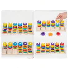 Montessori Apprentissage précoce Anneaux et cylindres empilables arc-en-ciel, reconnaissance des couleurs et appariement Développement des compétences motrices fines Jouets éducatifs préscolaires - Rouge - Voir 8