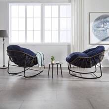 Silla mecedora de ratán para exteriores, silla reclinable con cojín acolchado para exteriores, para porche delantero, sala de estar, patio, jardín. 
 Blanco M4QV - Azul marino + acero + algodón - Ver 7
