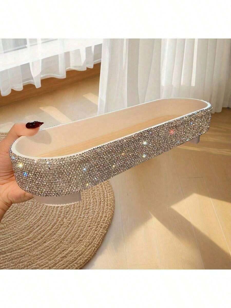 1pc Clay Inlaid With Diamonds Shining Ins Tray Perfume Aromatherapy Storage Rack Home Living Room Sorting Box Luxury Inlaid With Diamonds Desktop Skincare Storage Box - Multicolor - View 1