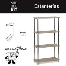 Ecommerc3 MOBLEKIT | Wooden And Metal Shelves With Different Levels, Durable Open Bookcases For Books, Decoration And Storage In Living Room, Kitchen Or Bedroom - 4 Levels 60*29.5*112 cm - View 3