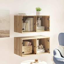 Pensili a muro vidaXL, 2 pezzi, Rovere Artigianale, 68 x 37 x 35 cm, legno composito - Castano - Visualizzare 4