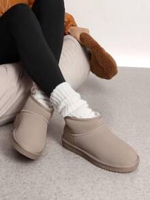 Women Faux Fur Lining Water Resistant Warm Snow Boots,Genuine Suede Winter Mini Boots Slip On Memory Foam Comfortable Holiday Commuting Khaki Ankle Booties - Màu Khaki - Xem 7