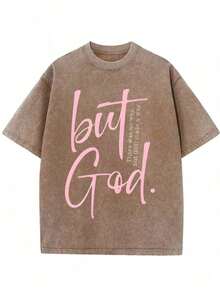 GLEC There Is No Other Way, But God Has Created A Path, Classic Retro Fashion Casual Novel Four Seasons Simple And Versatile. God Will Bless You With Smooth Sailing. But GOD Oversized Letter Pattern Printed 230g Washed Cotton T-Shirt, Men's Four Season High-Quality Printed Washed Cotton Retro Fashion Brand Loose Casual Coffee Color T-Shirt, Single Piece, Suitable For Outdoor Wear In All Seasons, With A Certain Thickness, Daily Wear And Friend Gifts, Back To School Gifts, Children's Gifts. - Cà phê nâu - Xem 12