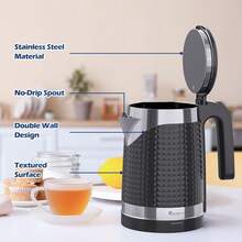1.8L Double Wall Electric Tea Kettle, 1000W Water Boiler And Heater With Cool-Touch Exterior, Stainless Steel Insulated Interior, Auto Shut-Off, Boil-Dry Protection & Locking Lid, Black - Xem 1