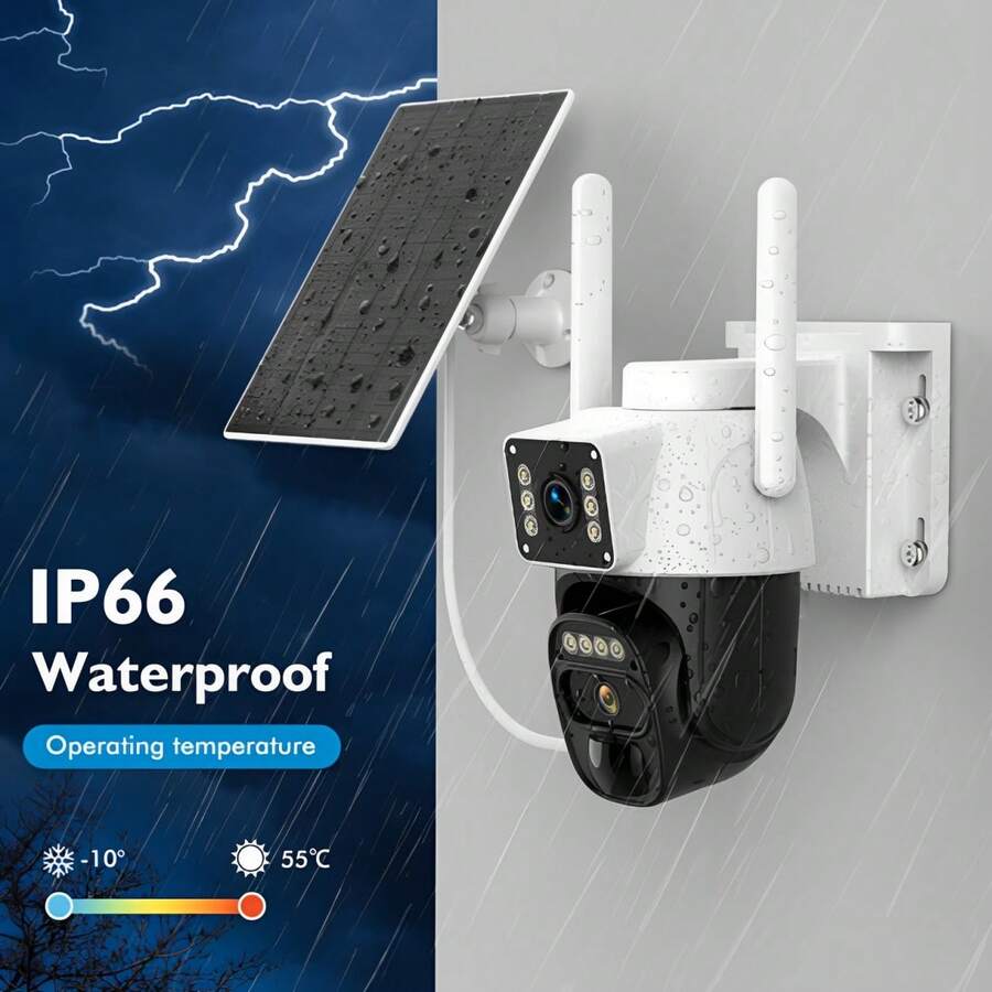 [Hawkray]Solar Dual-Lens Cameras Wireless Outdoor 360°PTZ Dual-Screen 3MP Security Cam For Indoor Outdoor-IP 66 Waterproof With Color Night Vision,Two-Way Talk,PIR Human Detection,Auto Tracking,Spotlight/Siren Alarm, 2.4/5Ghz WiFi6 Cloud Storage Wall Cctv - Đen và trắng - Xem 1