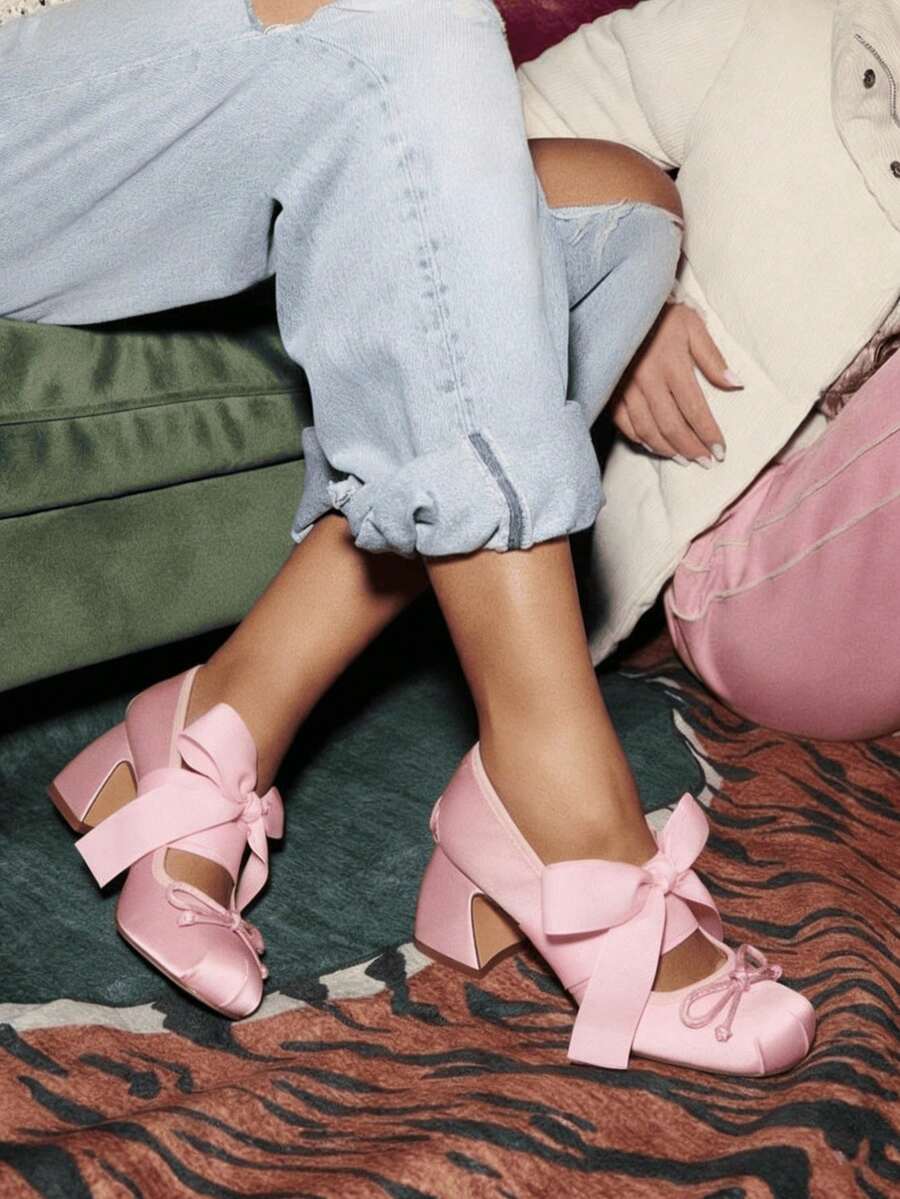 Women's Heel Shoes Women's Platform Heels Shoes Pink Elegant Women Shoes High Heels Pumps Cute Bow High Heels Gothic Heels Closed Toe Heels Chunky Heels Mary Jane Christmas Shoes - 粉色 - 查看 1