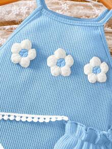 女童夏季无袖连衣裙，面料柔软舒适，适合8-12岁女孩，附赠带流苏装饰的斜挎包。 - 藍色 - 查看 6