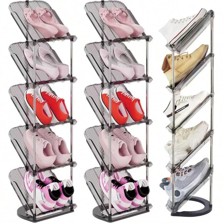 HLJ Organizador de Zapatos Plegable de 5nivelesSimple Apilable Aapato Rack Zapatero de Esquina Estrecha Combinación Libre para Ahorrar Espacio para Pasillo Entrada Dormitorio ect. Negro-2 - Negro2 - Ver 1