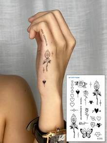 STARTTOOS 1 Sheet Y2K Black Rose, Flame, Thorn, Heart, Arrow, Butterfly Pattern Finger Tattoo Stickers - Black - View 2