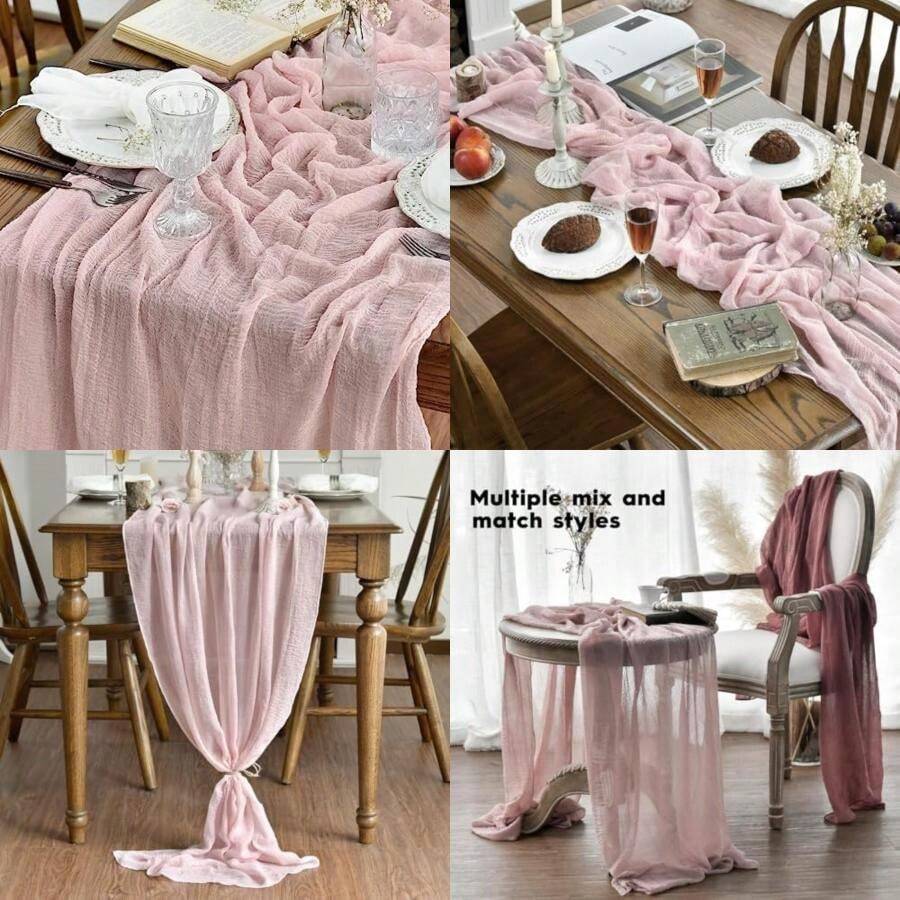 Artoid Mode Boho - Camino de Mesa de Gasa en para Bodas, Decoración de Otoño y Acción de Gracias para Comedor, Cocina y Fiestas en Interiores, 120 Pulgadas(120" rosa) - Multicolor - Ver 1