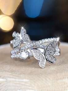 1pc Elegant Cubic Zirconia Ring, Suitable As Valentine's Day Gift, Wedding Gift, Engagement Gift, Anniversary Gift Or Party Jewelry For Women - Silver - View 4