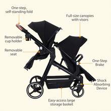 Cochecito Doble Reversible para Bebé y Niño, para Gemelos y Segundo Hijo - Negro - Ver 7