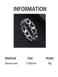 1 pieza Anillo con detalle de corazón, joyería de acero inoxidable para San Valentín, mamá, madre, Día de la Madre, regalo - Plateado - Ver 8