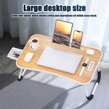Folding Lap Desk, 23 Inch Portable Wood Black Laptop Bed Desk Lap Desk With Cup Holder, For Working Reading Writing, Eating, Watching Movies For Bed Sofa Couch Floor - Apricot - View 5