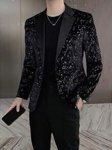 Men's Starry Sky Casual Suit Jacket, Men's Personality Shining, Stage Performance Suit - Black - View 3