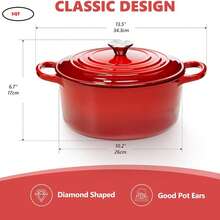 5QT/7QT Cast Iron Dutch Oven With Lid, Enameled Cast Iron Dutch Oven With Lid And Dual Handles, Heat Resistant To 500°F (Approx. 260°C) For Cooking, Baking, Stewing, Healthy And Durable, Oven And Stovetop, Non-Stick, Easy Clean - Blue - View 7
