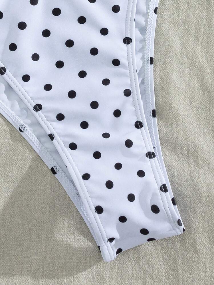 PEPPERMOLLY 新款柔软衬垫蓝白波点印花细肩带露背性感派对比基尼套装，夏季沙滩时尚女士泳装度假装 - 白色 - 查看 7