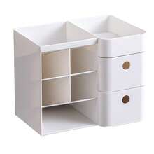 Stylish Desk Organizer: Multi-Purpose Storage Box With Drawer And Slanted Pen Holder For Students And Children. - White - View 3