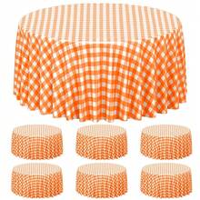 6 Pcs Orange And White Gingham Tablecloth Decorations, Disposable Round Orange Checkered Tablecloth Buffalo Plaid Table Cover For Than1ks 1giving Day Wedding Birthday Party Supplies,84 X 84 Inch,Orange-Round - 橙圓 - 查看 1