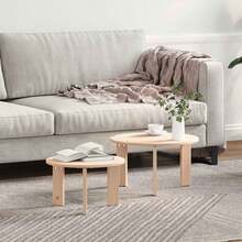 Table basse vidaXL, lot de 2, en pin massif naturel, dimensions 47,5 x 47,5 x 27 cm. - Tabac - Voir 2