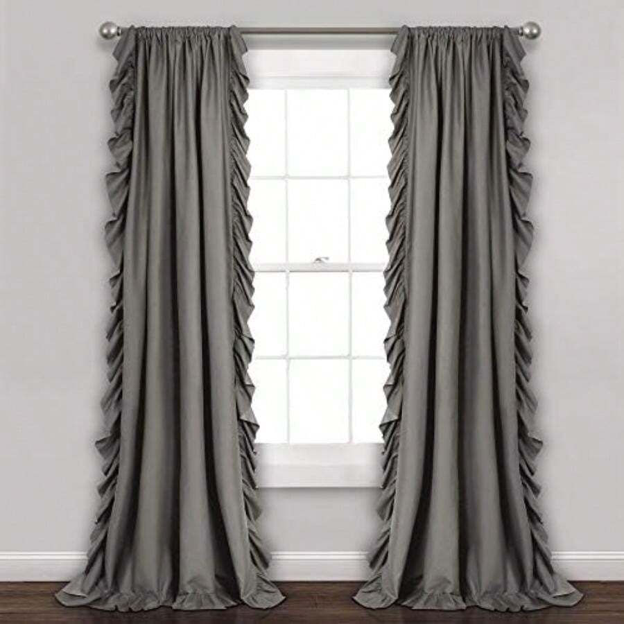 Decor Reyna c Window Panel Curtain Set for Living, Dining Room, Bedroom (Pair)), 84" x 54",(137.2An x 241.3Al cm (2 Paneles) gris) - Multicolor - Ver 1