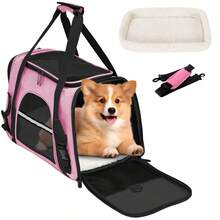 Bolsa Mascotas Plegable Transportadora Gato Perro  Portátil.Mochila grande para mascotas, ideal para gatos, perros y otros animales pequeños,Viajar con tu mascota es fácil. La maleta cómoda y diseñada para viajar en avión,¡Esta bolsa portátil permite llevar fácilmente a su mascota en el automóvil, en el tren o incluso en el avión!Bien ventilado y súper cómodo para conducir. El espacio de almacenamiento adicional y los bolsillos permiten mucho lugar para bocadillos, juguetes, alimentos y otras necesidades.Versátil  Se puede usar como bolso de mano o bandolera gracias a su correa ajustable. - rosa rosa - Ver 10