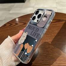 Funda para teléfono con diseño de oso "Happy Proud Life", compatible con iPhone 16, 15, 14 Pro Max, 13, 12, 11, XR y XS Plus. Fabricada en silicona TPU, ofrece protección contra golpes y caídas, además de una excelente sensación al tacto. Es el regalo ideal para familiares, amigos y seres queridos. - Plateado - Ver 6