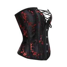 Jutrisujo Women's Corset Bustier Plus Size Brocade Pattern Lace Up Through Top Floral Overbust Halloween Costume Renaissance Black - 6180-Đen - Xem 3