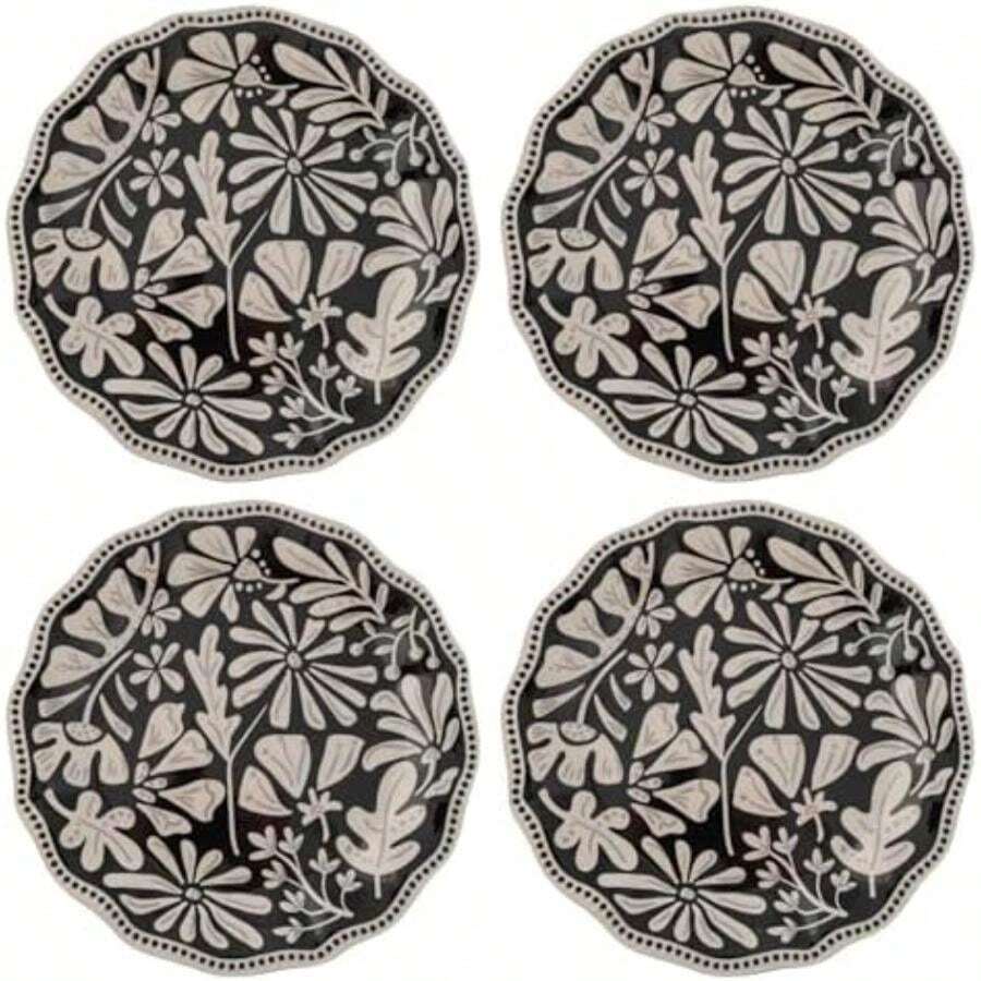 Karma, Juego de 4 platos de melamina de 22,2 cm, reutilizables aptos para lavaplatos para exteriores e interiores, pájaros folclóricos(Salad Plates Dusk Floral) - Multicolor - Ver 1