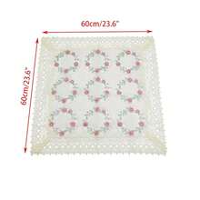 Mantel cuadrado de 60 cm de poliéster bordado con flores, para mesa de café redonda o cuadrada, Blanco con flores rojas y hojas verdes - Blanco con flores rojas y hojas verdes - Ver 3