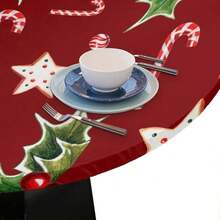 Christmas Round Fitted Tablecloth With Elastic Edge Xmas Holiday Decor Fitted Table Cover Wipeable Round Table Cloths For Kitchen Patio Parties Outdoor Dining Decor (Fit For 40inch-44inch Tables),42inch(Round),A03--ChristmasCandy - A03--Kẹo Giáng Sinh - Xem 7