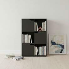 Ecommerc3 MOBLEKIT | Modular Wooden Shelves With Different Compartments And Door Options, Bookcases And Storage Furniture For Bedroom, Kitchen Or Entryway - Black - 6 Compartments + 3 Doors | 60*29*90cm - View 7