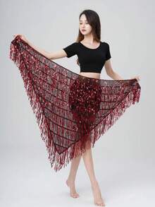Triangle Sequin Belly Dance Skirt Belly Dance Long Tassel Hip Scarf Festival Costume Women's Latin Dance Skirt With Sequin Tassel Hip Scarf - Multicolor - View 10