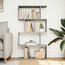 Divisória de Ambientes vidaXL com Estante e 4 Prateleiras, Cinza Concreto, 70x24x129 cm - Cinza - Ver 2