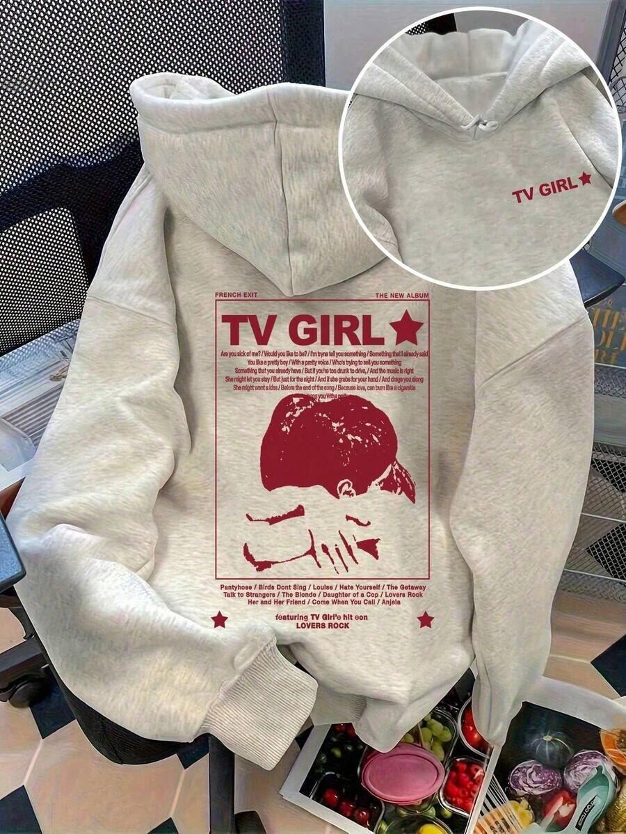 Hoodies For WomenRetro Women's Silhouette Pattern Slogan Hoodie, Women Winter Coat, Winter Clothes, Solid Color Long Sleeve Pocket Dropped Shoulder Casual HoodieLoose And Comfortableed Hardy Clothes - 淺灰色 - 查看 1