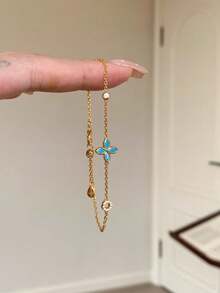 1 pièce Nouveau bracelet cristal à bulles de trèfle pour femmes, accessoire de luxe empilable de haute qualité avec micro-incrustation de zircone, minimaliste et polyvalent - Bracelet simple à quatre fleurs - Voir 1